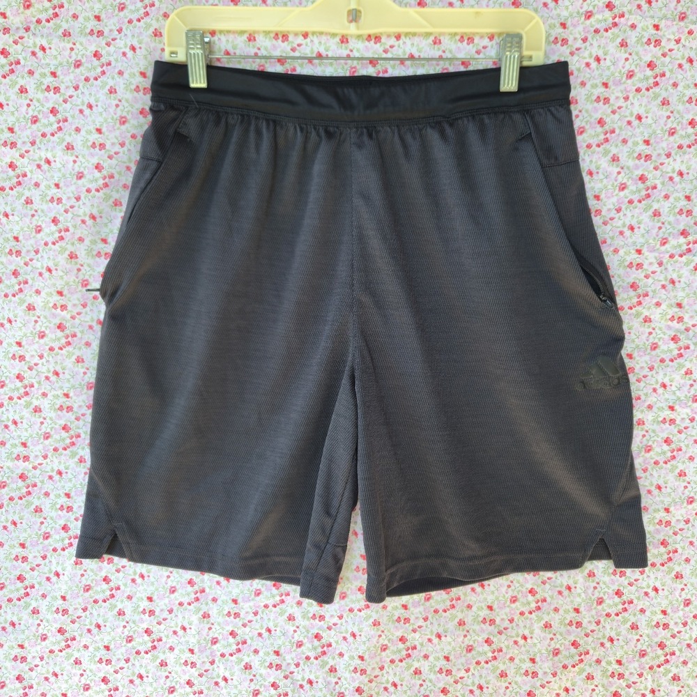 Adidas Mens Athletic Shorts Gray Size Large Zipper Pockets Mesh Knit Gym Workout